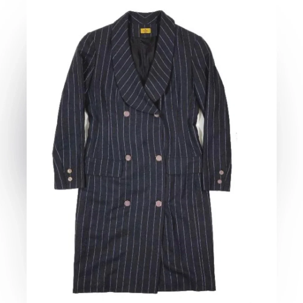 FENDI Vintage VINTAGE Chester Coat Double Breasted Outerwear Striped Pattern - Picture 1 of 6